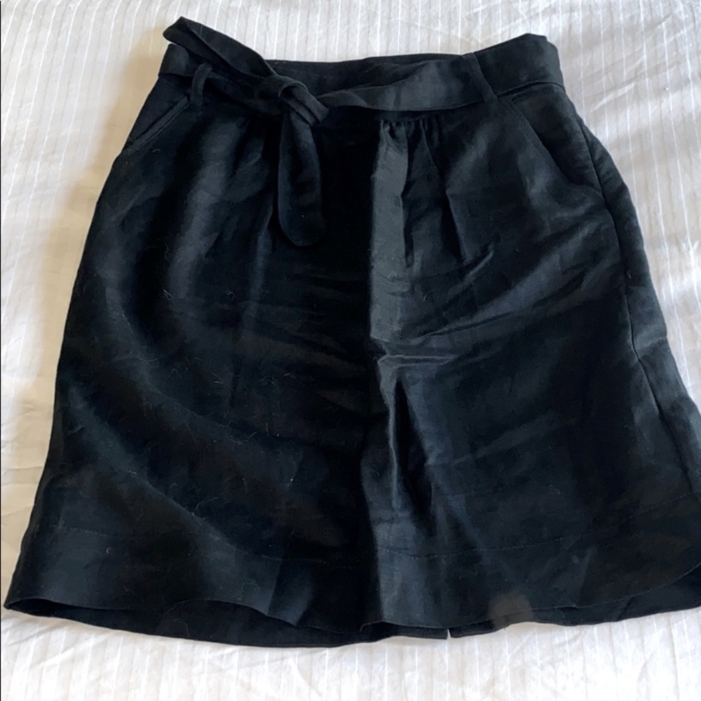 Classic black linen skirt w/ sash belt and POCKETS